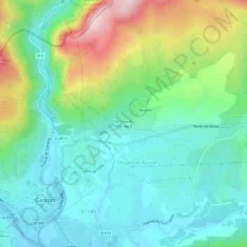 Carte topographique Hameau du Mas Neuf, altitude, relief