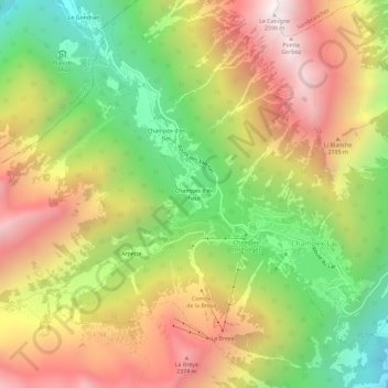 Carte topographique Champex d'en Haut, altitude, relief