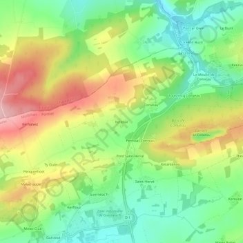 Carte topographique Kerenor, altitude, relief