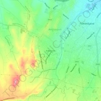 Carte topographique Anthoupolis Refugees Estates, altitude, relief
