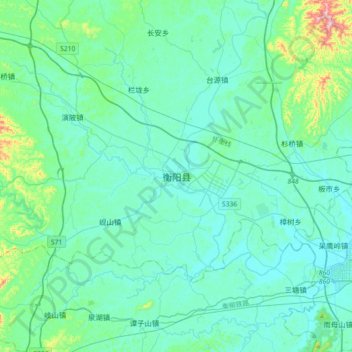 Carte topographique 衡阳县, altitude, relief