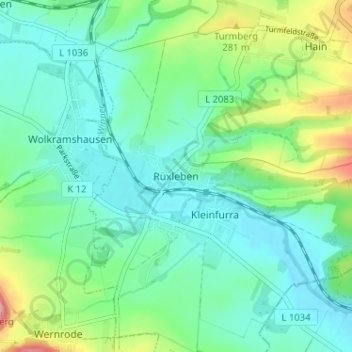 Carte topographique Rüxleben, altitude, relief