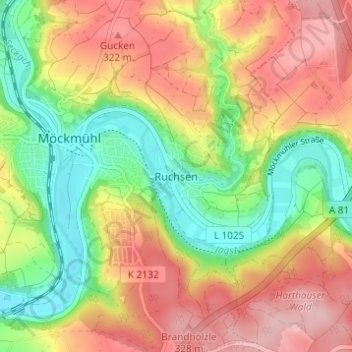 Carte topographique Ruchsen, altitude, relief