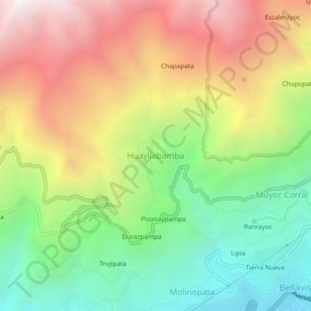 Carte topographique Huayllabamba, altitude, relief