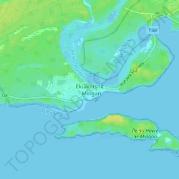 Carte topographique Mingan, altitude, relief