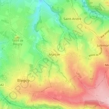 Carte topographique Mortier, altitude, relief