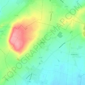Carte topographique Denone, altitude, relief