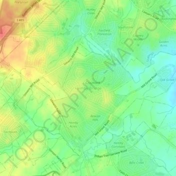 Carte topographique Hemby Bridge, altitude, relief