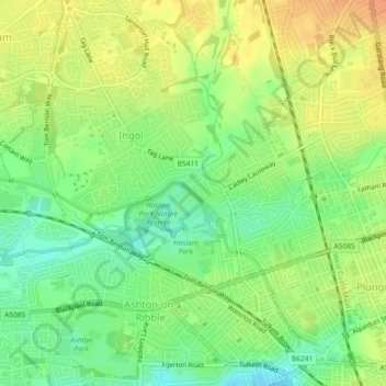 Carte topographique Ash, altitude, relief