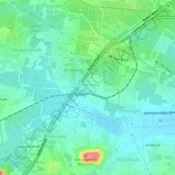 Carte topographique Minakunte Hosuru, altitude, relief