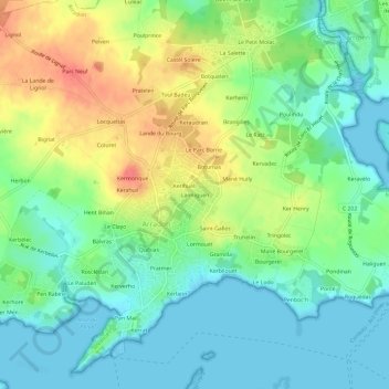 Carte topographique Lanniguen, altitude, relief
