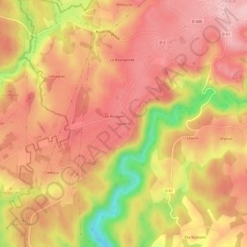 Carte topographique Nozières, altitude, relief