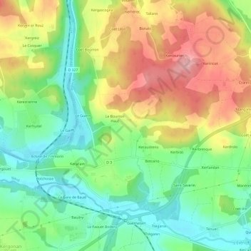 Carte topographique Le Bourron Bas, altitude, relief