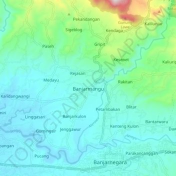 Carte topographique Banjarmangu, altitude, relief