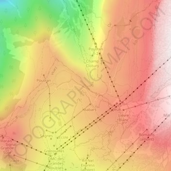 Carte topographique Col du Poutran, altitude, relief