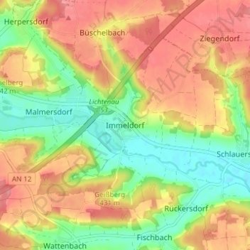 Carte topographique Immeldorf, altitude, relief