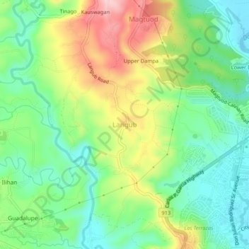 Carte topographique Langub, altitude, relief