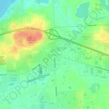 Carte topographique New Hudson, altitude, relief