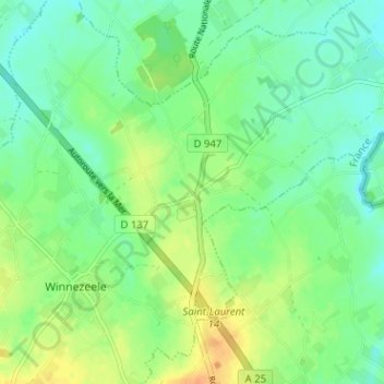 Carte topographique Droogland, altitude, relief