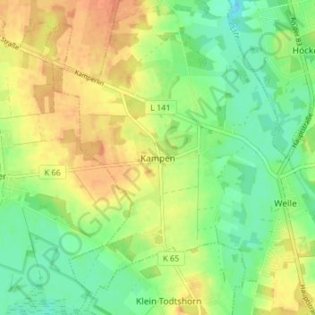 Carte topographique Kampen, altitude, relief