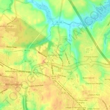 Carte topographique Forest Hill Park, altitude, relief