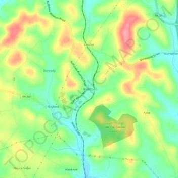 Carte topographique Alverton, altitude, relief