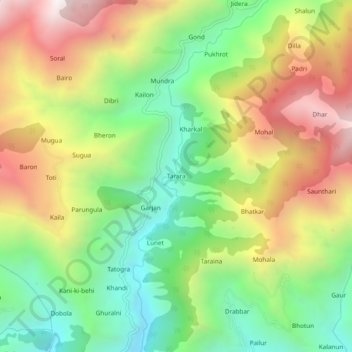 Carte topographique Tarara, altitude, relief