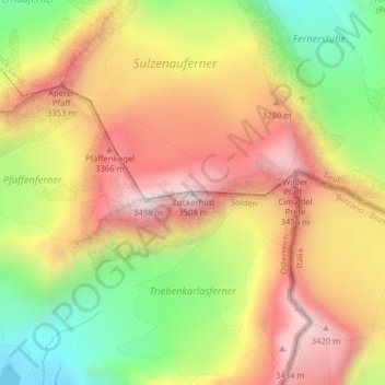 Carte topographique Zuckerhütl, altitude, relief