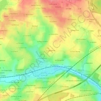 Carte topographique Les Boudières, altitude, relief