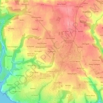 Carte topographique Keramplen, altitude, relief