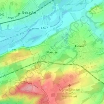 Carte topographique Rheinen, altitude, relief