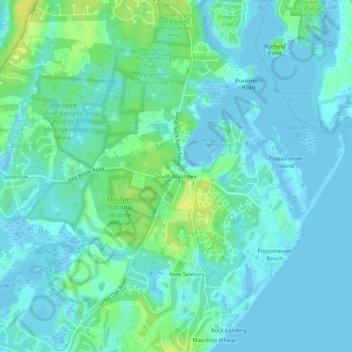 Carte topographique South Mashpee, altitude, relief