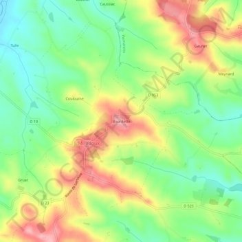 Carte topographique Bourdette, altitude, relief