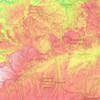 Carte topographique Donau-Ries, altitude, relief