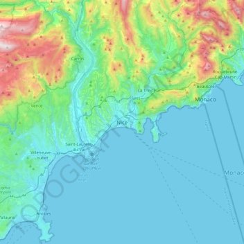 Carte topographique Nice, altitude, relief