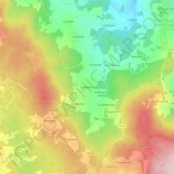 Carte topographique Barbaliche, altitude, relief