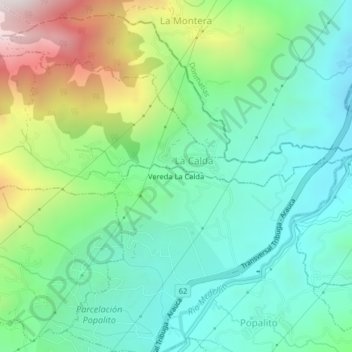 Carte topographique Vereda La Calda, altitude, relief