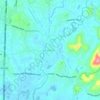 Carte topographique Kainoor, altitude, relief