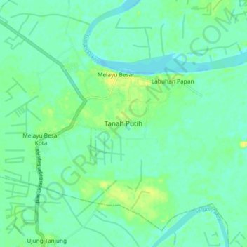 Carte topographique Tanah Putih, altitude, relief