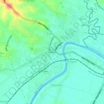 Carte topographique Sidodadi, altitude, relief