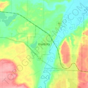 Carte topographique Hardisty, altitude, relief