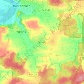 Carte topographique Peising, altitude, relief