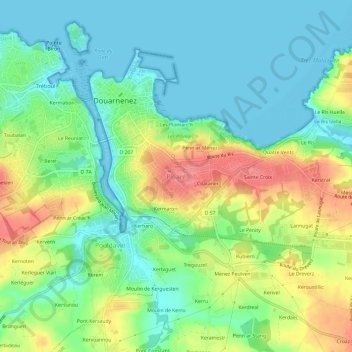 Carte topographique Ploaré, altitude, relief