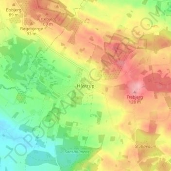 Carte topographique Håstrup, altitude, relief