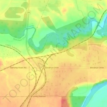 Carte topographique Red Deer Junction, altitude, relief
