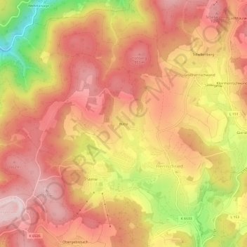 Carte topographique Rütte, altitude, relief