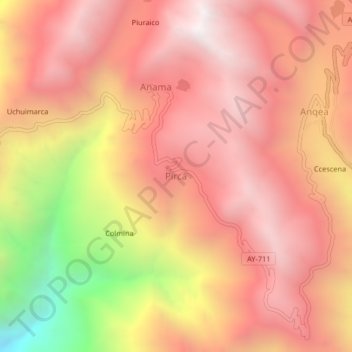 Carte topographique Pirca, altitude, relief