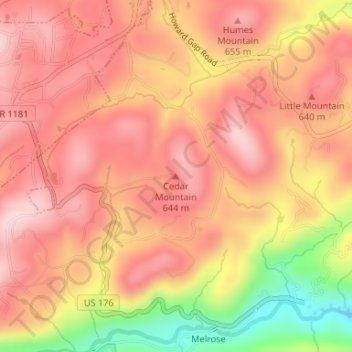 Carte topographique Cedar Mountain, altitude, relief