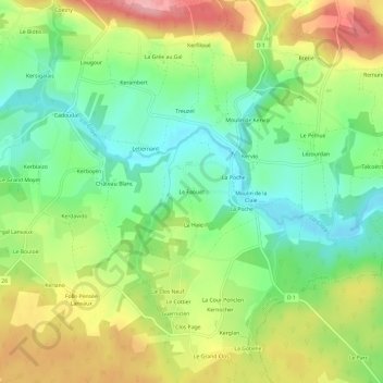 Carte topographique Le Faouët, altitude, relief