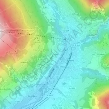 Carte topographique Le Pinet, altitude, relief